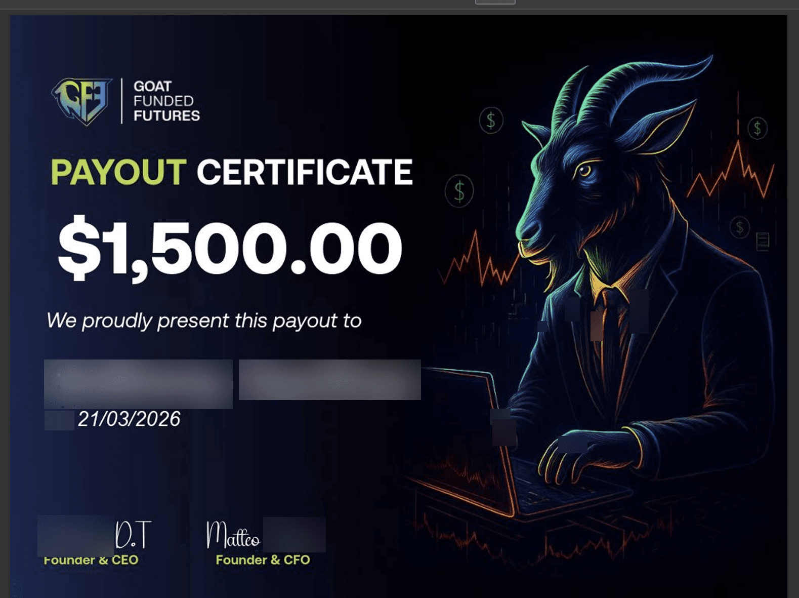 Payout GOAT Funded Futures — 1 500 $
