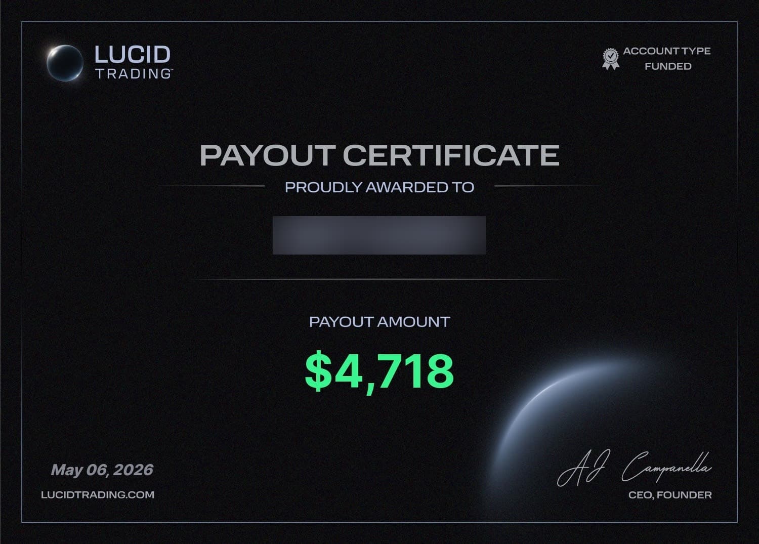 Payout Lucid Trading — 4 718 $